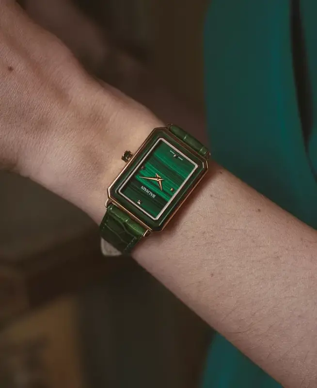 Women's Swiss Eirini Green Leather Strap Watch 25x33mm-Pink/green - 2