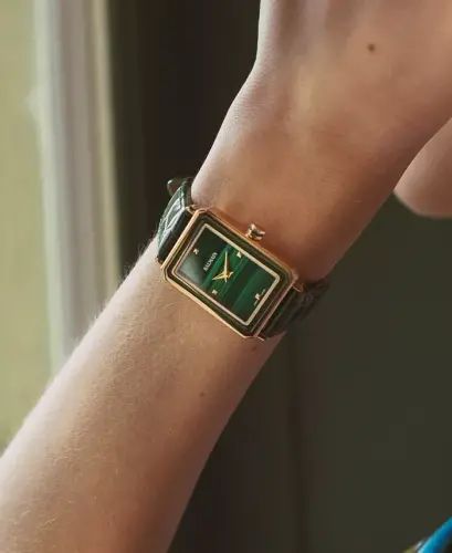 Women's Swiss Eirini Green Leather Strap Watch 25x33mm-Pink/green - 3