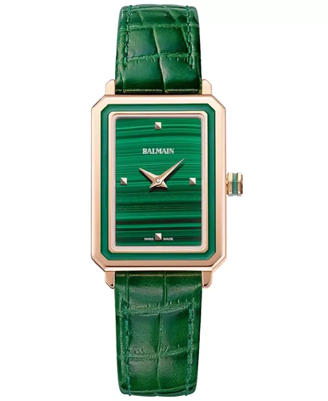 Women's Swiss Eirini Green Leather Strap Watch 25x33mm - Pink/green - BALMAIN