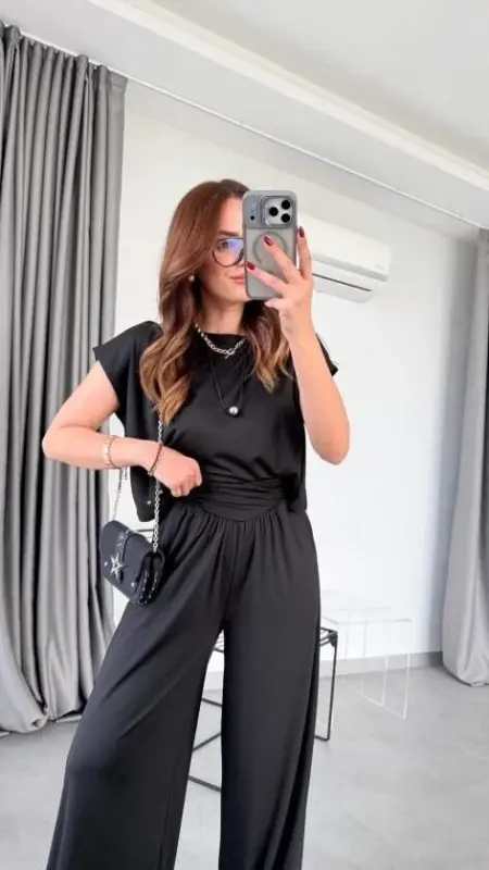 Kadın Ithal Krep Kumaş Kruvaze Yaka Eteği Kloş Kolsuz Mini Elbise - 2