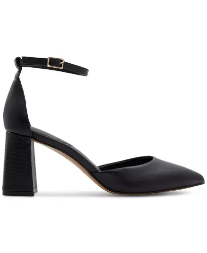 Women's Jan Pointed-Toe Ankle-Strap Block-Heel Pumps - Black Leather - ALDO (1)