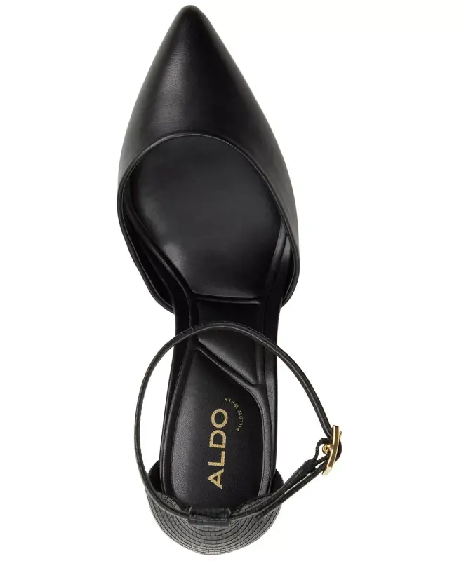 Women's Jan Pointed-Toe Ankle-Strap Block-Heel Pumps - Black Leather - 7