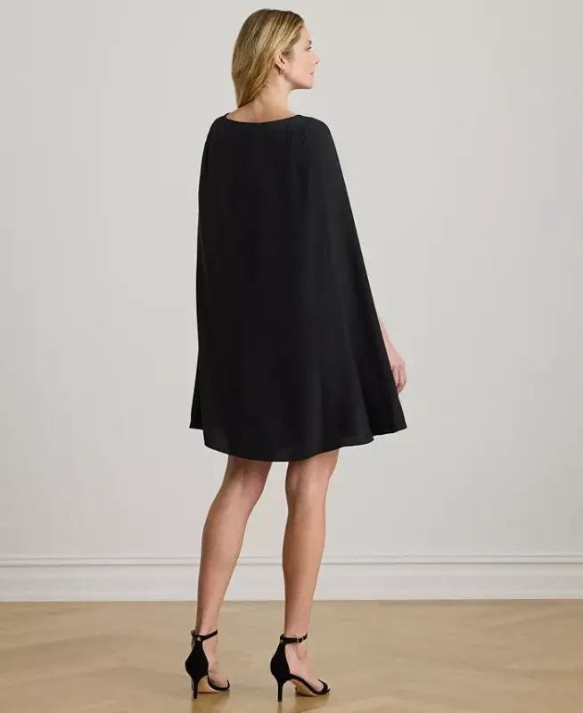 Women's Georgette Cape Dress - Black - 7
