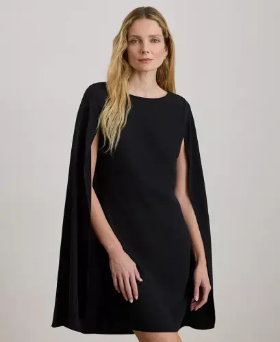 Women's Georgette Cape Dress - Black - 8