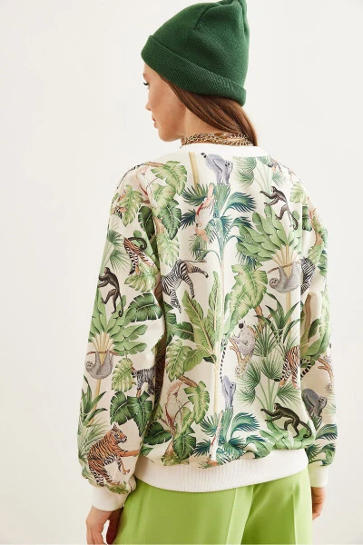 Kadın Jungle Ekru Basic Yumuşak Dokulu Salaş Sweatshirt SWT-19000457-Jungle Ekru - 5
