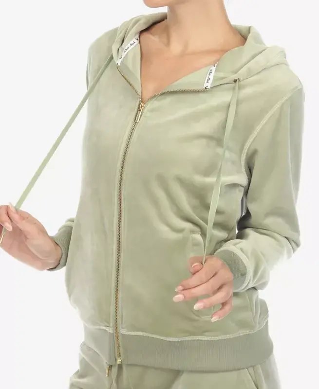 Women's Velour Tracksuit Loungewear 2pc Set - Sage - 3