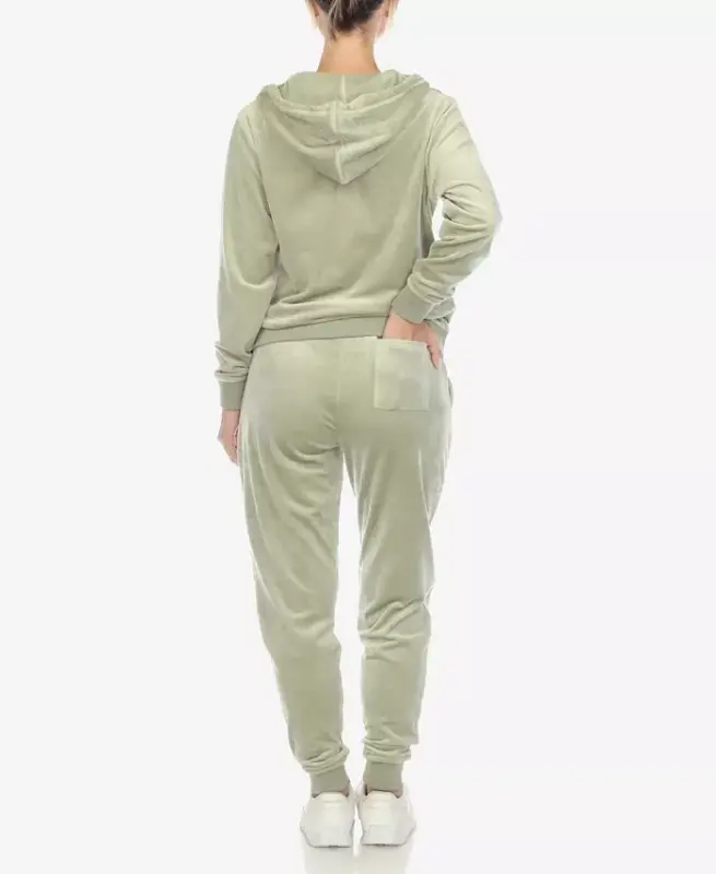 Women's Velour Tracksuit Loungewear 2pc Set-Sage - 2