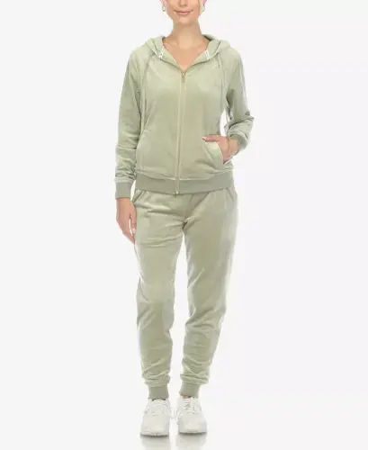 Women's Velour Tracksuit Loungewear 2pc Set-Sage - 5