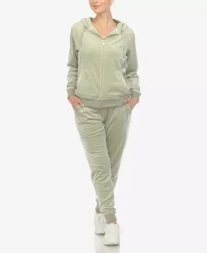 Women's Velour Tracksuit Loungewear 2pc Set-Sage - 1