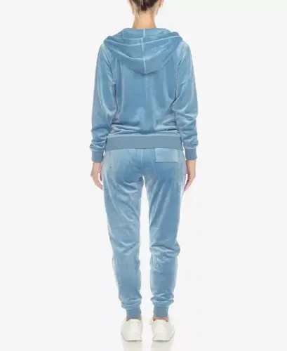 Women's Velour Tracksuit Loungewear 2pc Set - Denim Blue - 2
