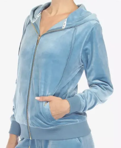 Women's Velour Tracksuit Loungewear 2pc Set-Denim Blue - 3