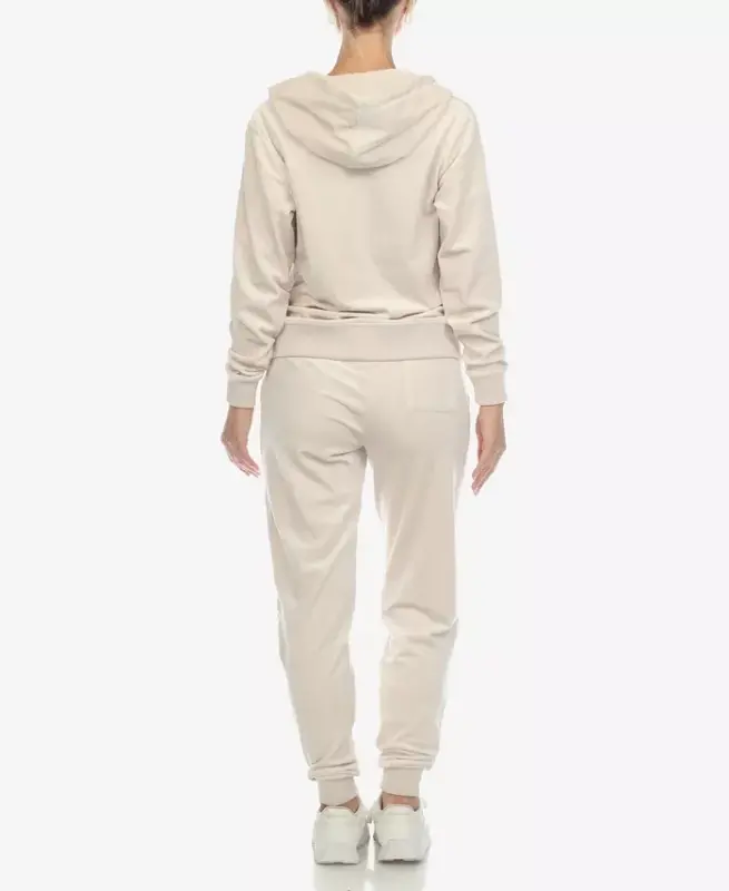 Women's Velour Tracksuit Loungewear 2pc Set - Pearl - 2