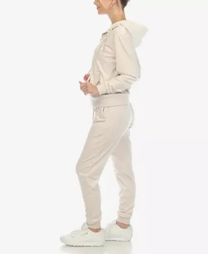 Women's Velour Tracksuit Loungewear 2pc Set - Pearl - 4