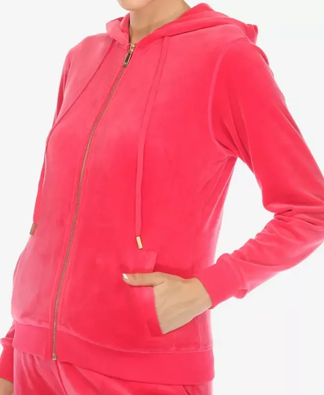Women's Velour Tracksuit Loungewear 2pc Set - Magenta - 3