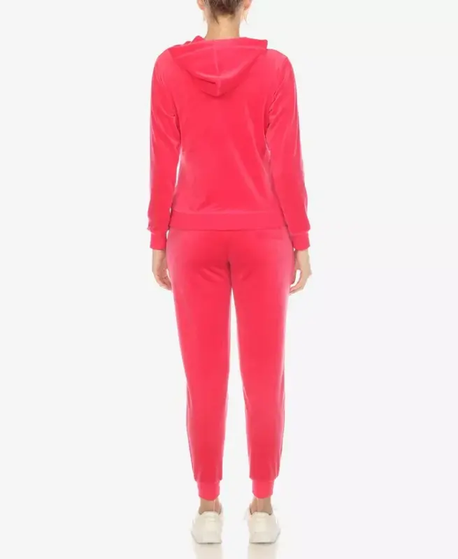 Women's Velour Tracksuit Loungewear 2pc Set-Magenta - 2
