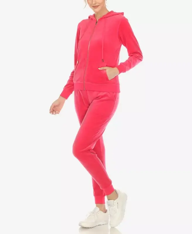 Women's Velour Tracksuit Loungewear 2pc Set-Magenta - 4