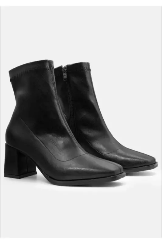 Kadın Kadın Bot Küt Burunlu Streç Topuklu Kadın Bot-Siyah - DS AYAKKABI