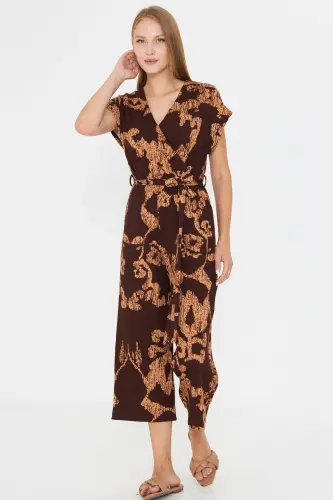 Kadın Kahve-Bej Kruvaze Beli Kemerli Tulum ARM-20Y042008 - Kahve-Bej - 3