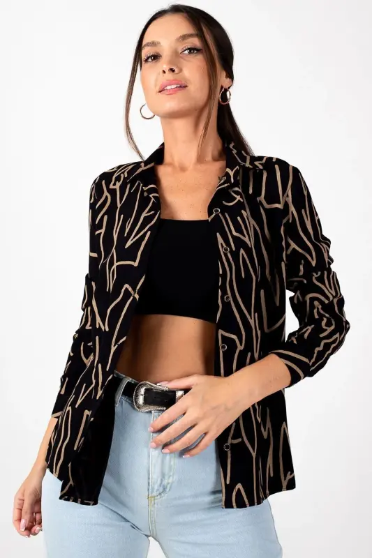 Kadın Kahve ÇİZGİ DESEN UZUN KOL GÖMLEK ARM-20Y001002-Kahve - 1