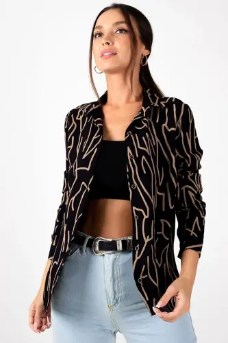 Kadın Kahve ÇİZGİ DESEN UZUN KOL GÖMLEK ARM-20Y001002-Kahve - 3