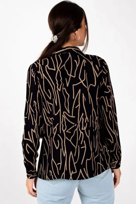 Kadın Kahve ÇİZGİ DESEN UZUN KOL GÖMLEK ARM-20Y001002-Kahve - 4