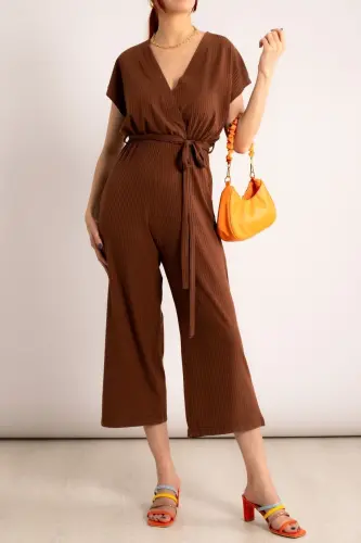 Kadın Kahve Kruvaze Beli Kemerli Tulum Arm-20y042008 - Kahve - 3