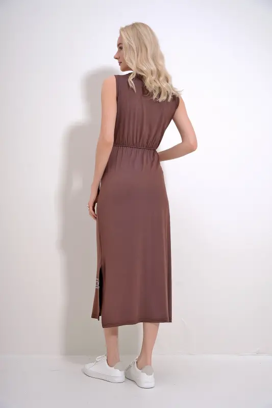 Kadın Kahve Nakış Baskılı Bohem Elbise ALC-6564 - KAHVE - 6