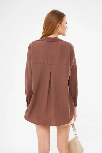 Kadın Kahve Oversize Uzun Basic Gömlek ARM-22Y001118 - Kahve - 6