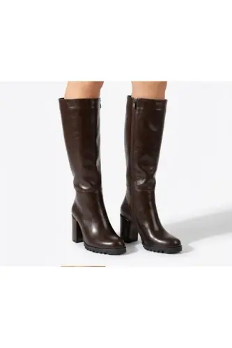 KADIN KAHVE RUSTİK RUGAN DİZ ALTI FERMUARLI TOPUKLU ÇİZME UN001-0118-Kahverengi Rustik - 3