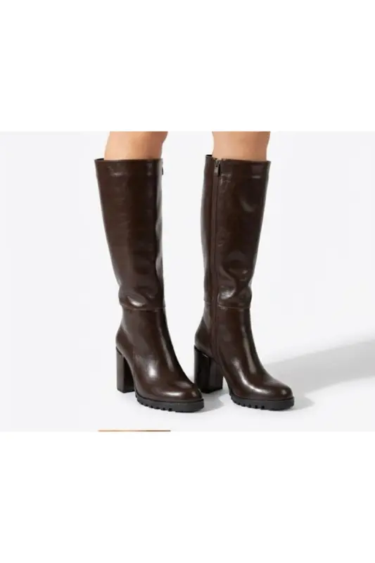 KADIN KAHVE RUSTİK RUGAN DİZ ALTI FERMUARLI TOPUKLU ÇİZME UN001-0118-Kahverengi Rustik - 3
