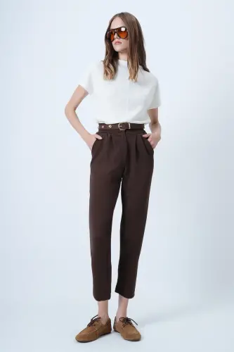 Kahve Yüksek Bel Havuç Pantolon ALC-X11148 - KAHVE - 7