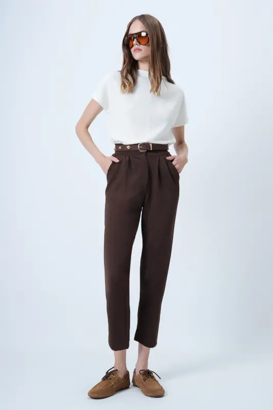 Kahve Yüksek Bel Havuç Pantolon ALC-X11148 - KAHVE - 7
