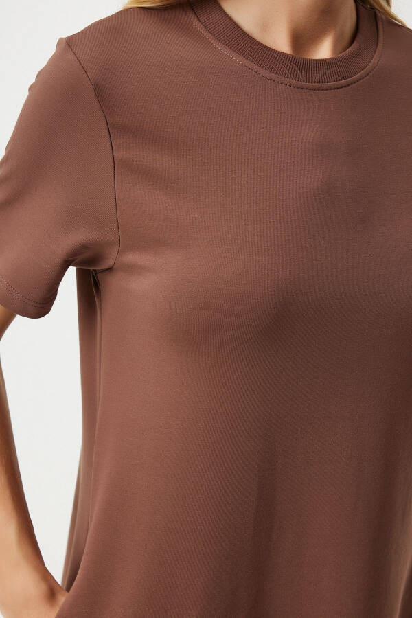 Kadın Kahverengi A Kesim Yazlık Penye Elbise UB00060-Kahverengi - 6