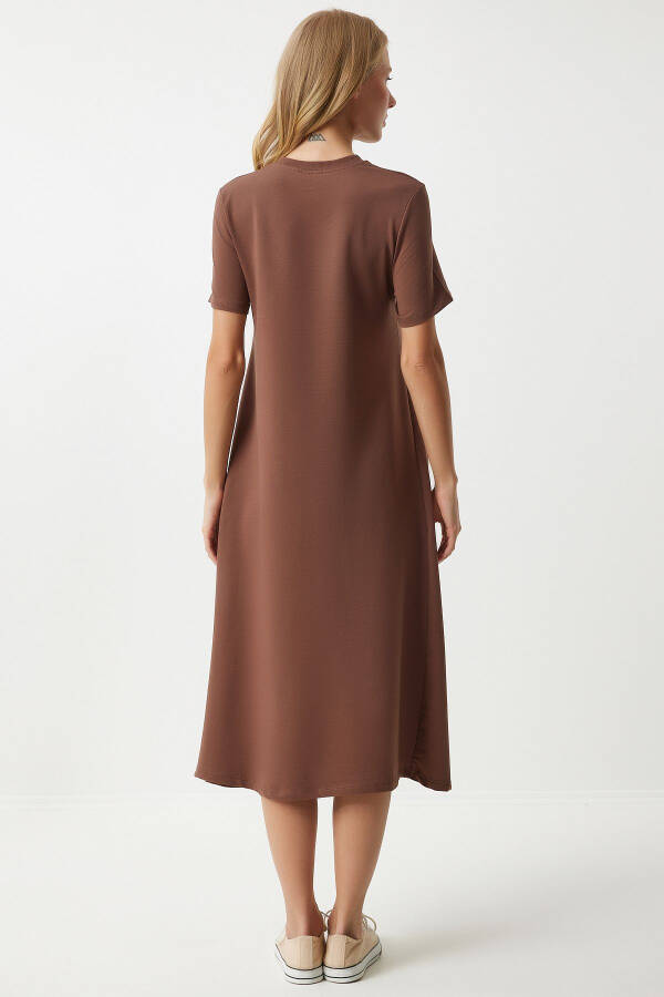 Kadın Kahverengi A Kesim Yazlık Penye Elbise UB00060-Kahverengi - 7