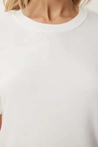 Kadın Kahverengi Beyaz 2'Li Paket Pamuklu Basic Örme T-Shirt AG00002-Kahverengi Beyaz - 9