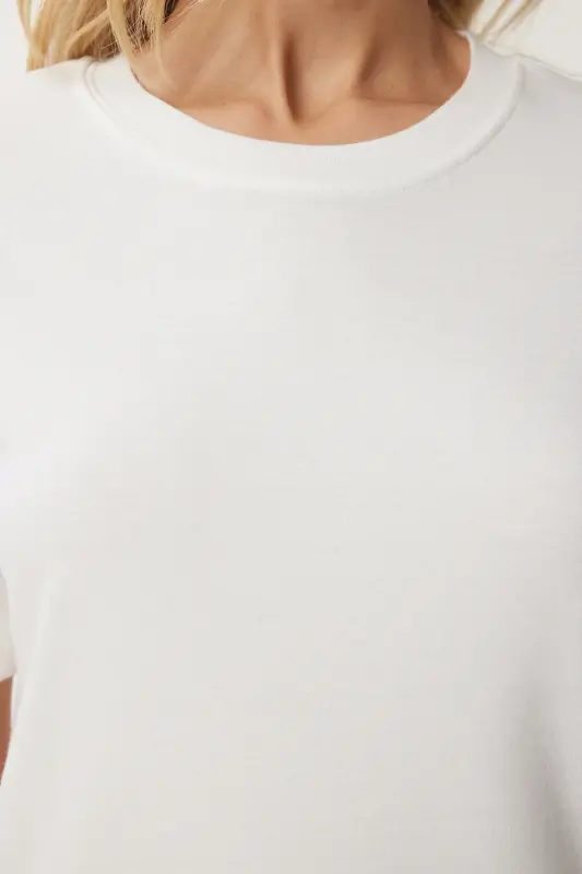 Kadın Kahverengi Beyaz 2'Li Paket Pamuklu Basic Örme T-Shirt AG00002-Kahverengi Beyaz - 9