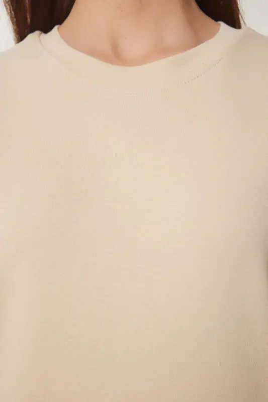 Kadın Kahverengi Bisküvi 2'Li Paket Pamuklu Basic Örme T-Shirt AG00002-Kahverengi Bisküvi - 5