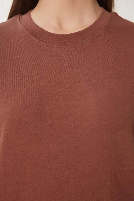 Kadın Kahverengi Bisküvi 2'Li Paket Pamuklu Basic Örme T-Shirt AG00002-Kahverengi Bisküvi - 8