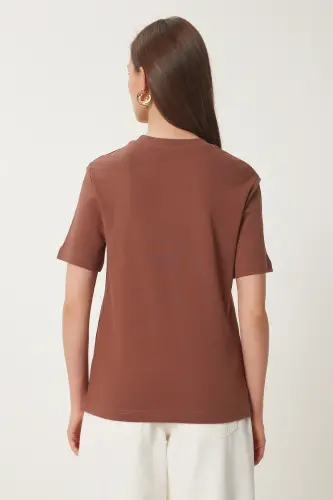 Kadın Kahverengi Bisküvi 2'Li Paket Pamuklu Basic Örme T-Shirt AG00002-Kahverengi Bisküvi - 9