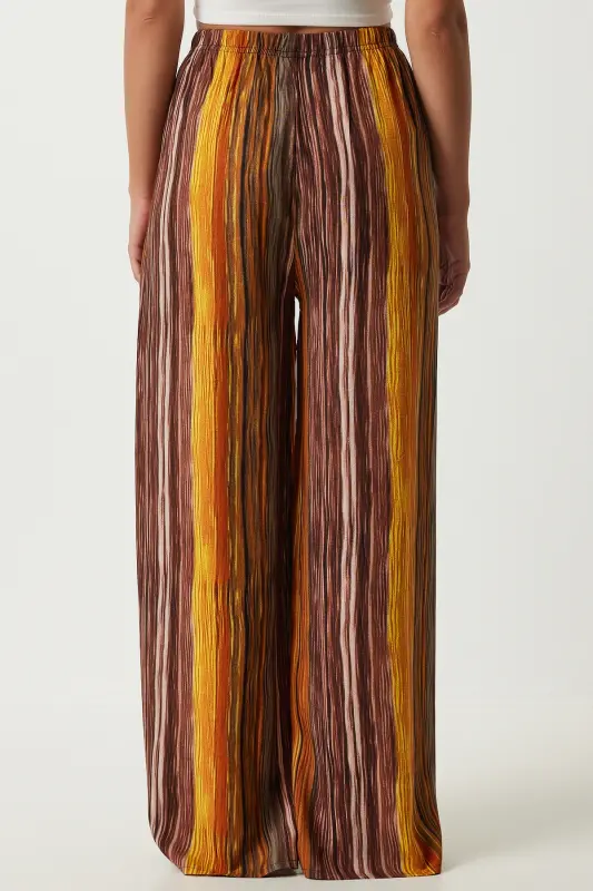 Kadın Kahverengi Desenli Dökümlü Viskon Palazzo Pantolon EN00606-Kahverengi - 6