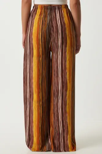 Kadın Kahverengi Desenli Dökümlü Viskon Palazzo Pantolon EN00606-Kahverengi - 6