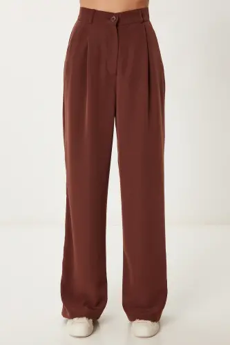 Kadın Kahverengi Dökümlü Ayrobin Palazzo Pantolon RV00112-Lacivert - 3