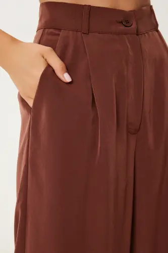 Kadın Kahverengi Dökümlü Ayrobin Palazzo Pantolon RV00112-Lacivert - 4