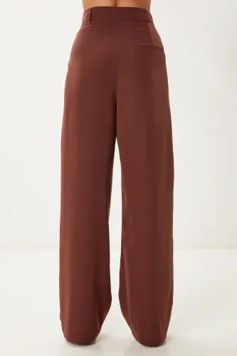 Kadın Kahverengi Dökümlü Ayrobin Palazzo Pantolon RV00112-Lacivert - 5