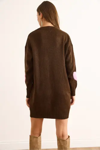 Kadın Kahverengi Kalp Detaylı Yumuşak Dokulu Triko Tunik Elbise ELB-19002284-Kahverengi - 7