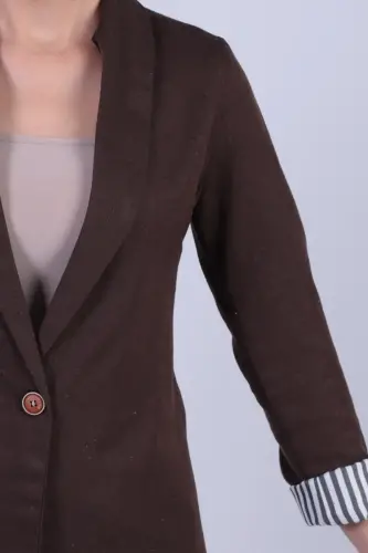 Kadın Kahverengi Kol İçi Çizgili Tek Düğmeli Ceket ARM-22K001122-Kahverengi - 4