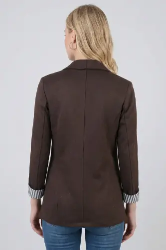 Kadın Kahverengi Kol İçi Çizgili Tek Düğmeli Ceket ARM-22K001122-Kahverengi - 3