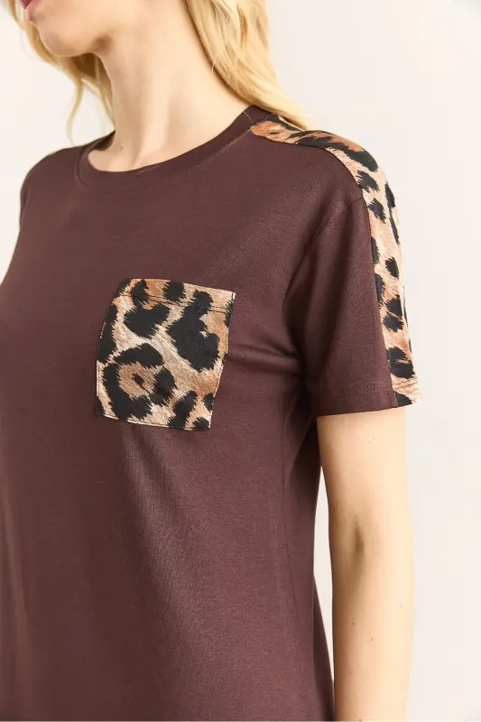 Kadın Kahverengi Leopar Garnili Bisiklet Yaka Elbise ELB-19002396-Kahverengi - 6