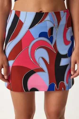 Kadın Kahverengi Mavi Desenli Mini Örme Etek FN03199-Kahverengi Mavi - 3