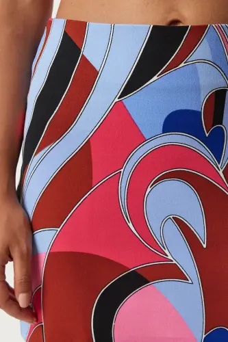 Kadın Kahverengi Mavi Desenli Mini Örme Etek FN03199-Kahverengi Mavi - 4